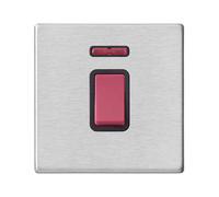 Hamilton 7G2445NB Hartland G2 Screwless 1G 45A Double Pole Switch with Neon (Red Rocker) - Satin Stainless, Black Insert