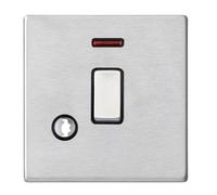 Hamilton 7G24DPNCSS-B Hartland G2 Screwless 1G 20AX Double Pole Switch with Neon & Cable Outlet - Satin Stainless, Black Insert