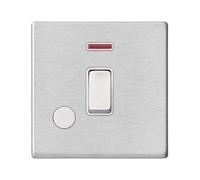 Hamilton 7G24DPNCSS-W Hartland G2 Screwless 1G 20AX Double Pole Switch with Neon & Cable Outlet - Satin Stainless, White Insert