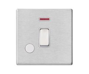 Hamilton 7G24DPNCSS-W Hartland G2 Screwless 1G 20AX Double Pole Switch with Neon & Cable Outlet - Satin Stainless, White Insert