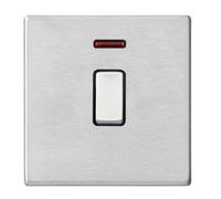 Hamilton 7G24DPNSS-B Hartland G2 Screwless 1G 20AX Double Pole Switch with Neon - Satin Stainless, Black Insert