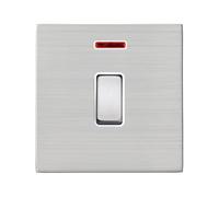 Hamilton 7G24DPNSS-W Hartland G2 Screwless 1G 20AX Double Pole Switch with Neon - Satin Stainless, White Insert