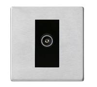 Hamilton 7G24DTVFB Hartland G2 Screwless 1G Non-Isolated Female Coaxial TV Socket Outlet - Satin Stainless, Black Insert