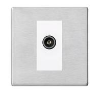 Hamilton 7G24DTVFW Hartland G2 Screwless 1G Non-Isolated Female Coaxial TV Socket Outlet - Satin Stainless, White Insert
