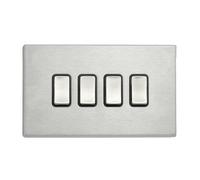 Hamilton 7G24R24SS-B Hartland G2 Screwless 4G 10AX 2 Way Plate Switch - Satin Stainless, Black Insert