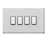 Hamilton 7G24R24SS-QG Hartland G2 Screwless 4G 10AX 2 Way Plate Switch - Satin Stainless, Quartz Grey Insert