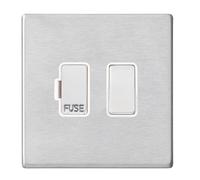 Hamilton Hartland G2 13A 1 Gang Screwless Switched Fused Spur - Satin Steel/White - 7G24SPSS-W