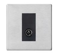 Hamilton 7G24TVIB Hartland G2 Screwless 1G Isolated 1in/1out Coaxial TV Socket Outlet - Satin Stainless, Black Insert