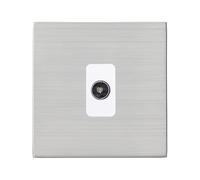 Hamilton 7G24TVW Hartland G2 Screwless 1G Non-Isolated 1in/1out Coaxial TV Socket Outlet - Satin Stainless, White Insert