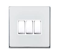 Hamilton 7G27R23BC-W Hartland G2 Screwless 3G 10AX 2 Way Plate Switch - Bright Chrome, White Insert