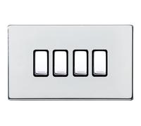 Hamilton 7G27R24BC-B Hartland G2 Screwless 4G 10AX 2 Way Plate Switch - Bright Chrome, Black Insert