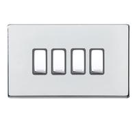 Hamilton 7G27R24BC-QG Hartland G2 Screwless 4G 10AX 2 Way Plate Switch - Bright Chrome, Quartz Grey Insert