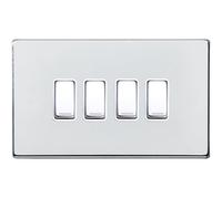 Hamilton 7G27R24BC-W Hartland G2 Screwless 4G 10AX 2 Way Plate Switch - Bright Chrome, White Insert