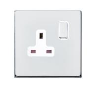 Hamilton 7G27SS1BC-W Hartland G2 Screwless 1G 13A DP Switched Socket - Bright Chrome, White Insert