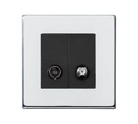 Hamilton 7G27TVSATB Hartland G2 Screwless 2G Non-Isolated 2in/2out Coaxial TV & Satellite Socket Outlet - Bright Chrome, Black Insert