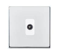 Hamilton 7G27TVW Hartland G2 Screwless 1G Non-Isolated 1in/1out Coaxial TV Socket Outlet - Bright Chrome, White Insert