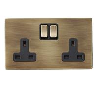 Hamilton 7G29SS2AB-B Hartland G2 Screwless 2G 13A DP Switched Socket - Antique Brass, Black Insert