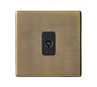 Hamilton 7G29TVIB Hartland G2 Screwless 1G Isolated 1in/1out Coaxial TV Socket Outlet - Antique Brass, Black Insert