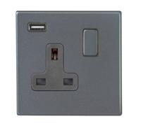 Hamilton 7G2ASS1USBGA-QG Hartland G2 Screwless 1G 13A SP Switched Socket with 1x USB Type-A (2.1A) - Anthra Gray, Quartz Grey Insert