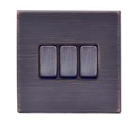 Hamilton 7G2EBR23EB-B Hartland G2 Screwless 3G 10AX 2 Way Plate Switch - Etrium Bronze, Black Insert