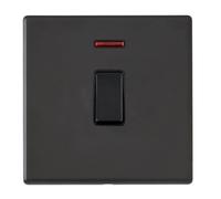 Hamilton 7G2MBDPNBL-B Hartland G2 Screwless 1G 20AX Double Pole Switch with Neon - Matt Black, Black Insert