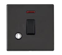 Hamilton 7G2MBDPNCBL-B Hartland G2 Screwless 1G 20AX Double Pole Switch with Neon & Cable Outlet - Matt Black, Black Insert