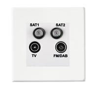 Hamilton 7G2MWDENTW Hartland G2 Screwless Non-Isolated 1x Coaxial TV, 1x DAB & 2x SAT 2in/4out Quadplexer Socket Outlet - Matt White, White Insert