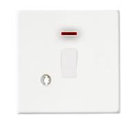 Hamilton 7G2MWDPNCWH-W Hartland G2 Screwless 1G 20AX Double Pole Switch with Neon & Cable Outlet - Matt White, White Insert