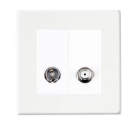 Hamilton 7G2MWTVSATW Hartland G2 Screwless 2G Non-Isolated 2in/2out Coaxial TV & Satellite Socket Outlet - Matt White, White Insert