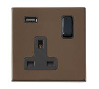 Hamilton 7G2RBSS1USBBL-B Hartland G2 Screwless 1G 13A SP Switched Socket with 1x USB Type-A (2.1A) - Richmond Bronze, Black Insert