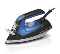 Hamilton Beach 2-in-1 Iron & Garment Steamer for Clothes with Continuous Steam Nozzle 5 Temperature Settings, Nonstick Soleplate, 1200 Watts, 8’ Cord, Blue/Black