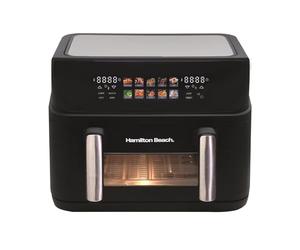 Hamilton Beach Air Fryer, 10L, FlexiZone, Dual Zone with Removable Drawer Insert, 10 Presets, Sync Cook & Finish, Vortex Technology, Dishwasher Safe Parts, LCD Touchscreen, Non-Stick, Black - HB983AP