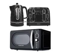 Hamilton Beach Diamond 1.7L Kettle, 4 Slice Toaster & Retro 20L Microwave Set - Black Hamilton Beach Black