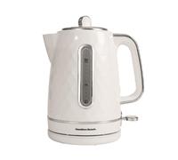 Hamilton Beach Electric Kettle, Diamond, 1.7L, Boil Dry Protection, Diamond Texture, 360° Swivel Base, Easy Read Water Level Window, Built-in Cord Storage, White - HBK8359W