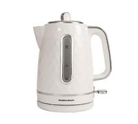 Hamilton Beach Electric Kettle, Diamond, 1.7L, Boil Dry Protection, Diamond Texture, 360° Swivel Base, Easy Read Water Level Window, Built-in Cord Storage, White - HBK8359W