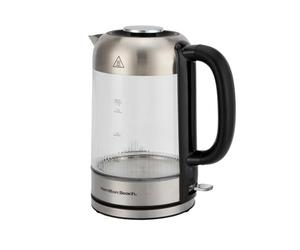 Hamilton Beach Electric Kettle, 1.7L, LED Illuminating, Textured Glass, Rapid Boil, Boil Dry Protection, Auto-Shut Off, Cordless Design, Precise Control, 360° Swivel Base, 3000W, Silver - HBS5803