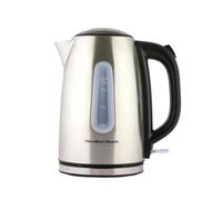 Hamilton Beach Electric Kettle, Rise, 1.7L, Brushed Stainless Steel, 3kW Rapid Boil, Boil Dry Protection, Auto Shut Off, Push Button Lid, Water Level Window, 360° Base - HB01402B