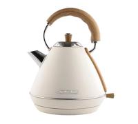 Hamilton Beach Electric Kettle, Scandi 1.7L, Pyramid, Boil Dry Protection, Auto Shut Off, Water Level Window, Stay Cool Handle, Ergonomic Grip, Matte Cream with Wood Effect - HBK02MC