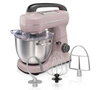 Hamilton Beach Electric Stand Mixer, 4 Quarts, Dough Hook, Flat Beater Attachments, Splash Guard, 7 Speeds with Whisk, Pink