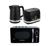 Hamilton Beach Kettle, Toaster & Microwave Set, Ella, 1.7L Electric Kettle, Wide Slot Toaster 2 Slice, Microwave, 20L Retro, Kettle & Toaster Set, Black - ELLABB