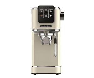 Hamilton Beach Espresso Coffee Machine, BaristaPro 5-in-1, Compact Stainless Steel, LCD Touch Screen Control, Steam Milk Frother, 20-Bar Pressure & Fast Heat, Hot & Iced Coffee, Cream - HBC5210C