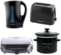 Hamilton Beach Essential Jug Kettle, 4-Slice Toaster, Sandwich Toaster & Slow Cooker Bundle - Black, Black