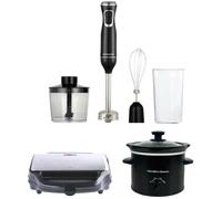 HAMILTON BEACH Essentials Hand Blender, Sandwich Toaster & Slow Cooker Bundle Black, Black