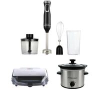 HAMILTON BEACH Essentials Hand Blender, Sandwich Toaster & Slow Cooker Bundle Silver & Black, Silver/Grey,Black