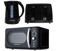 HAMILTON BEACH Essentials Jug Kettle, 4-Slice Toaster & Solo Microwave Bundle - Black, Black