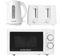 HAMILTON BEACH Essentials Jug Kettle, 4-Slice Toaster & Solo Microwave Bundle - White, White