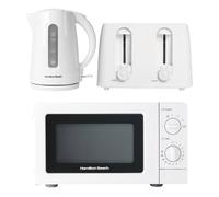 Hamilton Beach Essentials Kettle, 4S Toaster & 20L Steel Cavity Microwave Set - White Hamilton Beach White