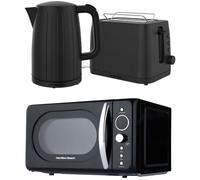 HAMILTON BEACH FlexiControl Jug Kettle, 2-Slice Toaster & Solo Microwave Bundle - Black, Black