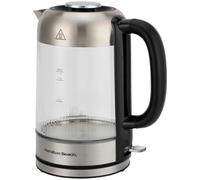 Hamilton Beach Electric Kettle, 1.7L, LED Illuminating, Textured Glass, Rapid Boil, Boil Dry Protection, Auto-Shut Off, Cordless Design, Precise Control, 360° Swivel Base, 3000W, Silver - HBS5803