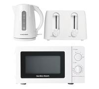 Hamilton Beach Kettle Toaster Microwave Set, Essentials, Electric Kettle, 1.7L,Toaster 4 Slice, Kettle & Toaster Set, Microwave Oven, 20L, Stainless Steel Cavity, 700W, Kitchen Set, White - HBESSW4SSC